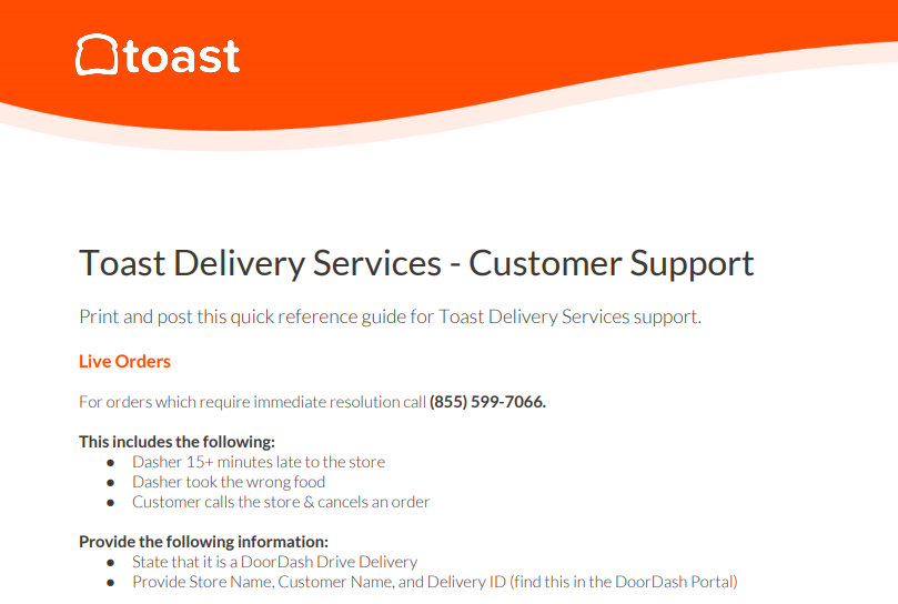 Toast Delivery Services Troubleshooting Faq