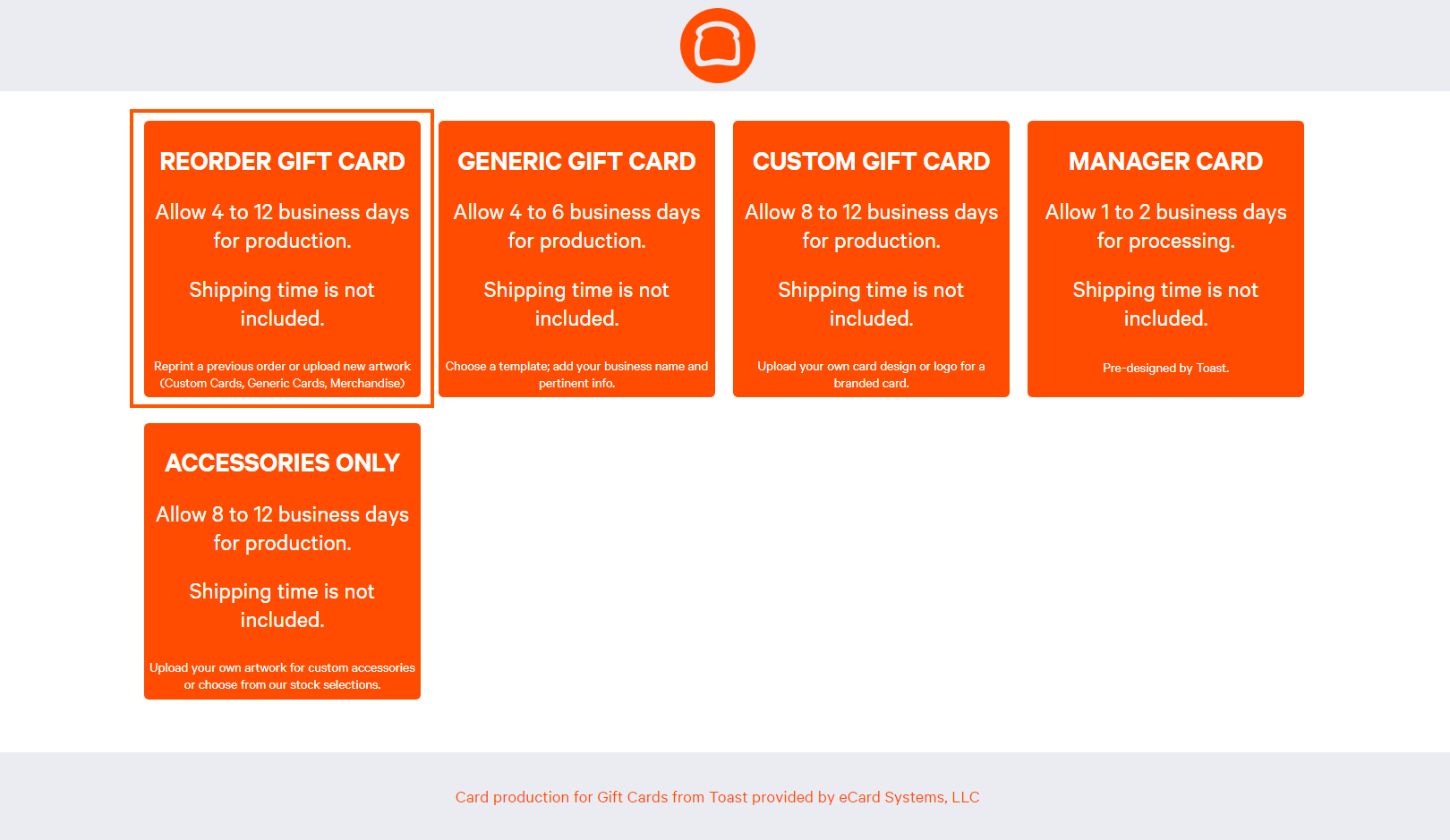 Ordering New Gift Cards