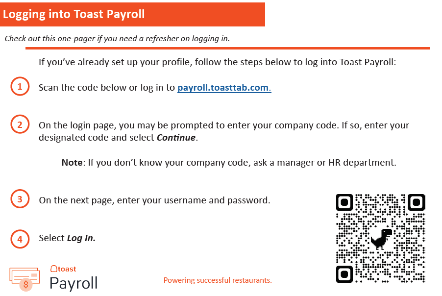 Toast Payroll: Logging In
