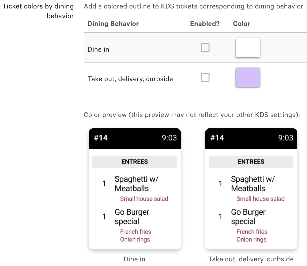 Customize the Appearance of KDS Tickets