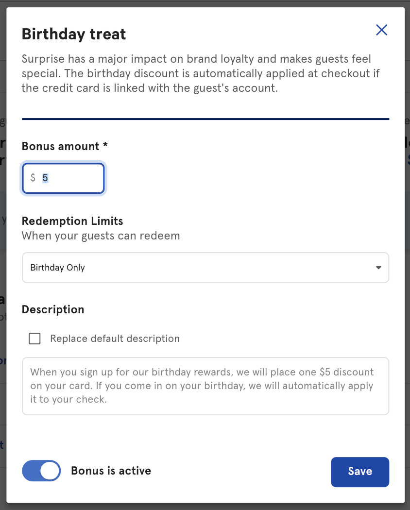Adding a Birthday Reward for Toast Loyalty