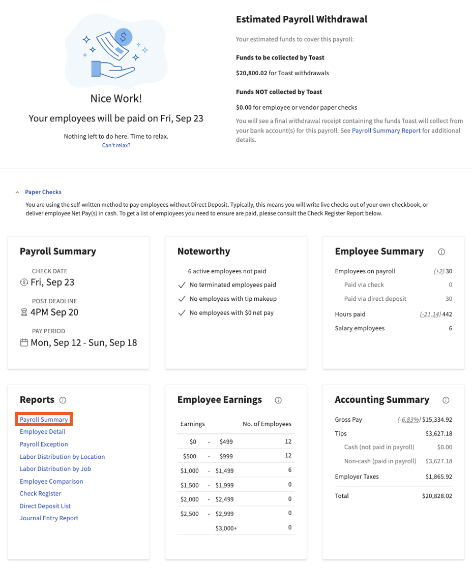 Toast Payroll When will my account be debited for Payroll?