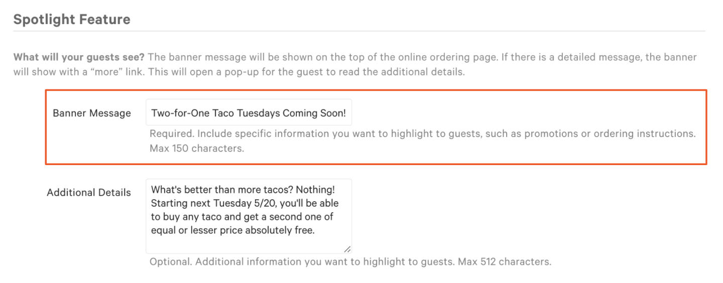 Promoting Online Order Deals with a Spotlight Feature