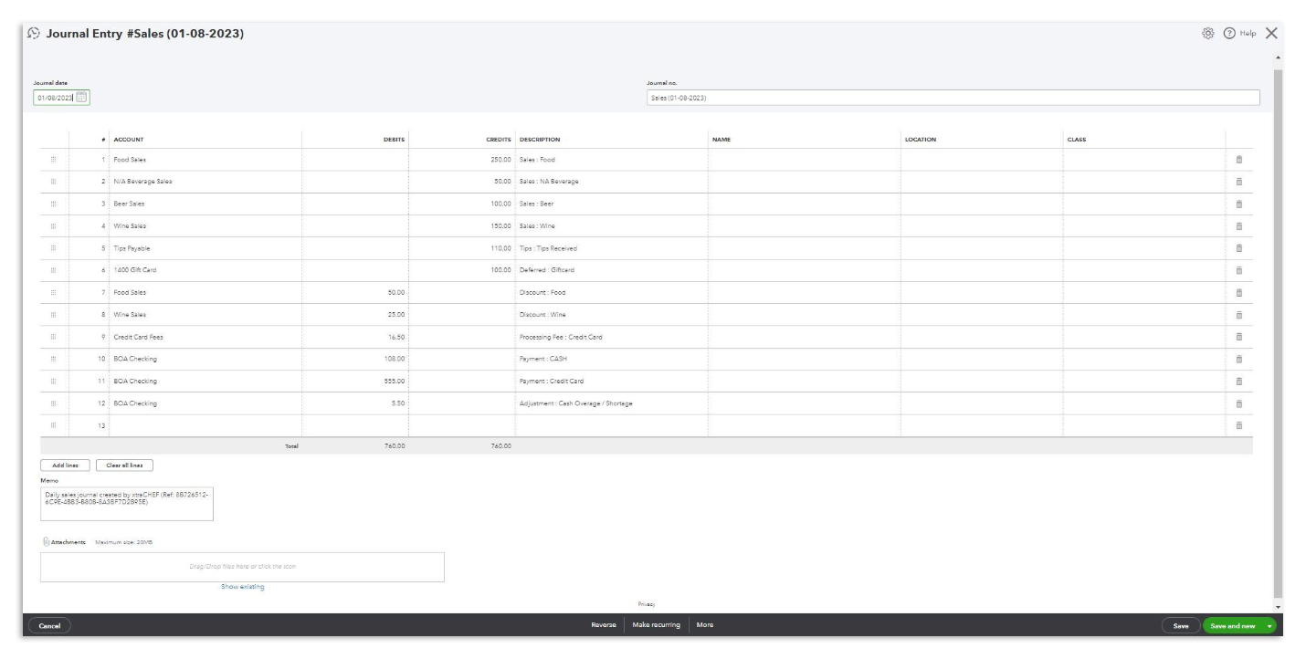 xtraCHEF QuickBooks Online Integration