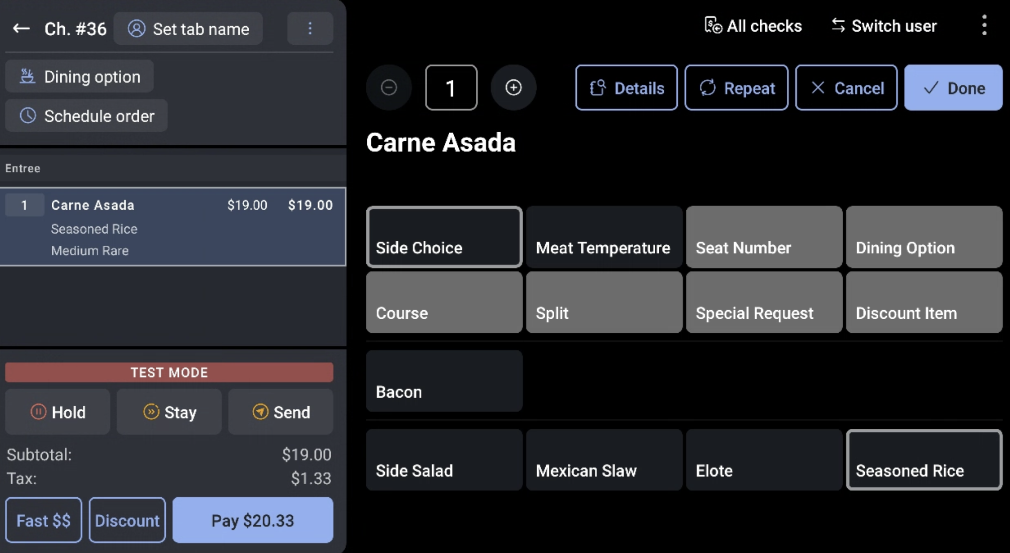 Start and Send an Order on the POS
