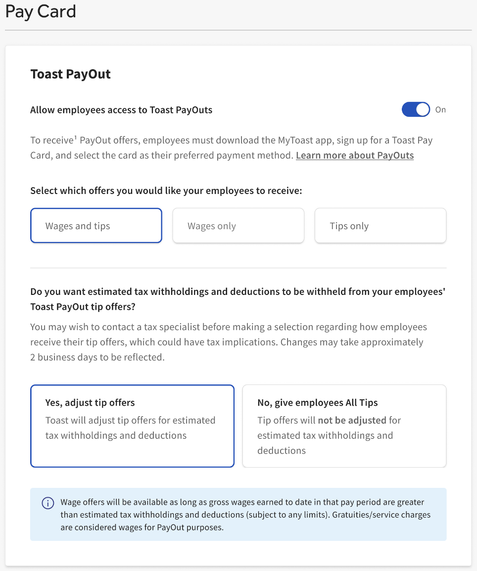Toast Payroll Use the Toast Pay Card Employer Guide