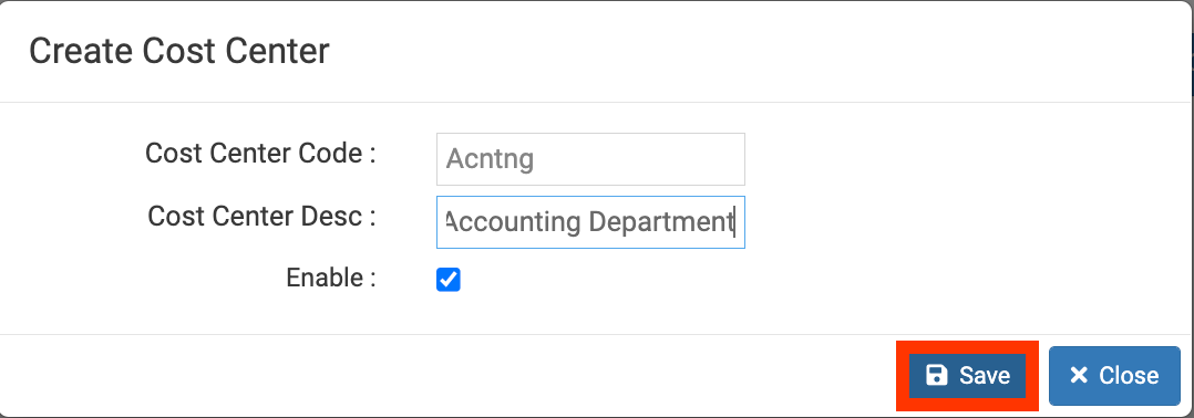xtraCHEF: Cost Center