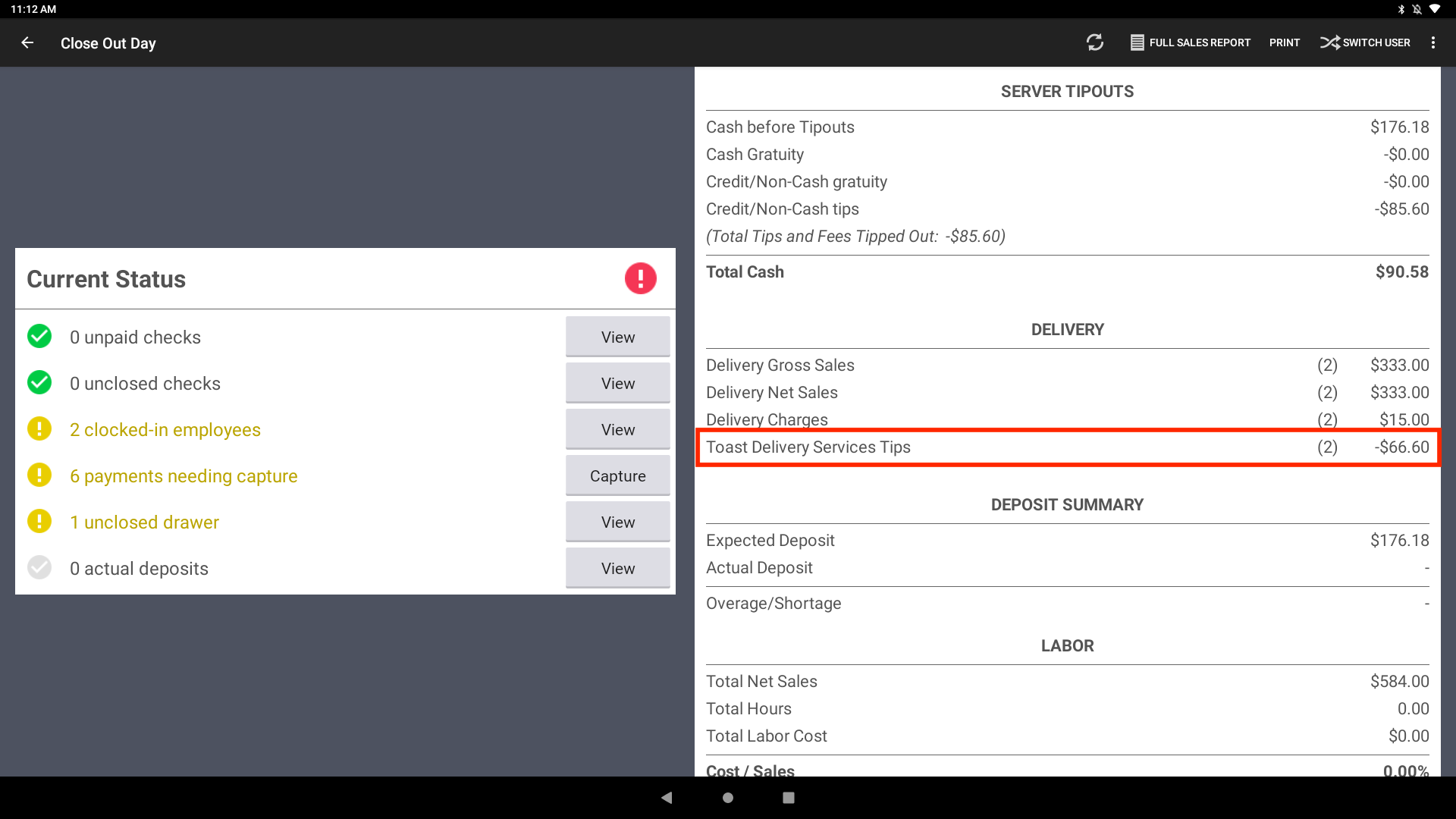 Toast Delivery Services Tip Payouts