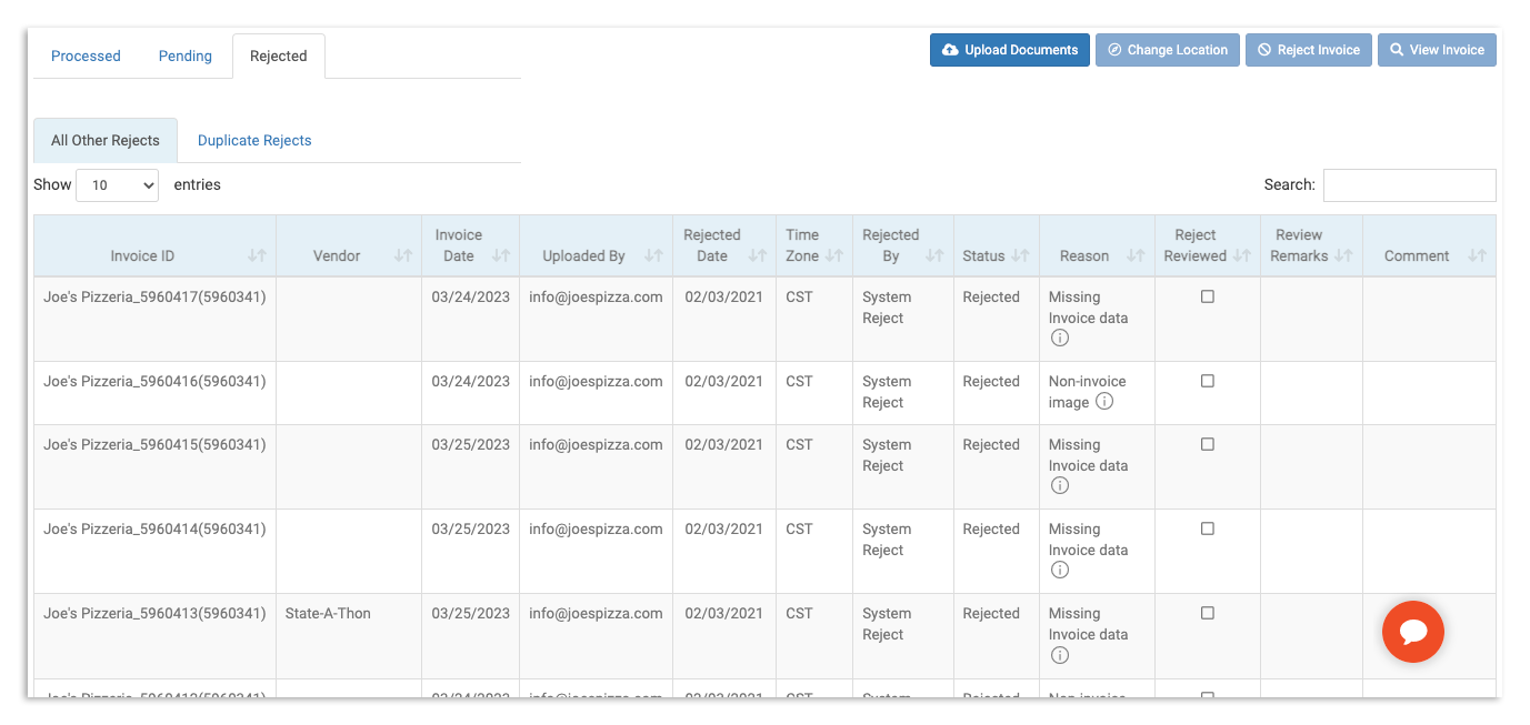 xtraCHEF: Invoices and Invoice Status