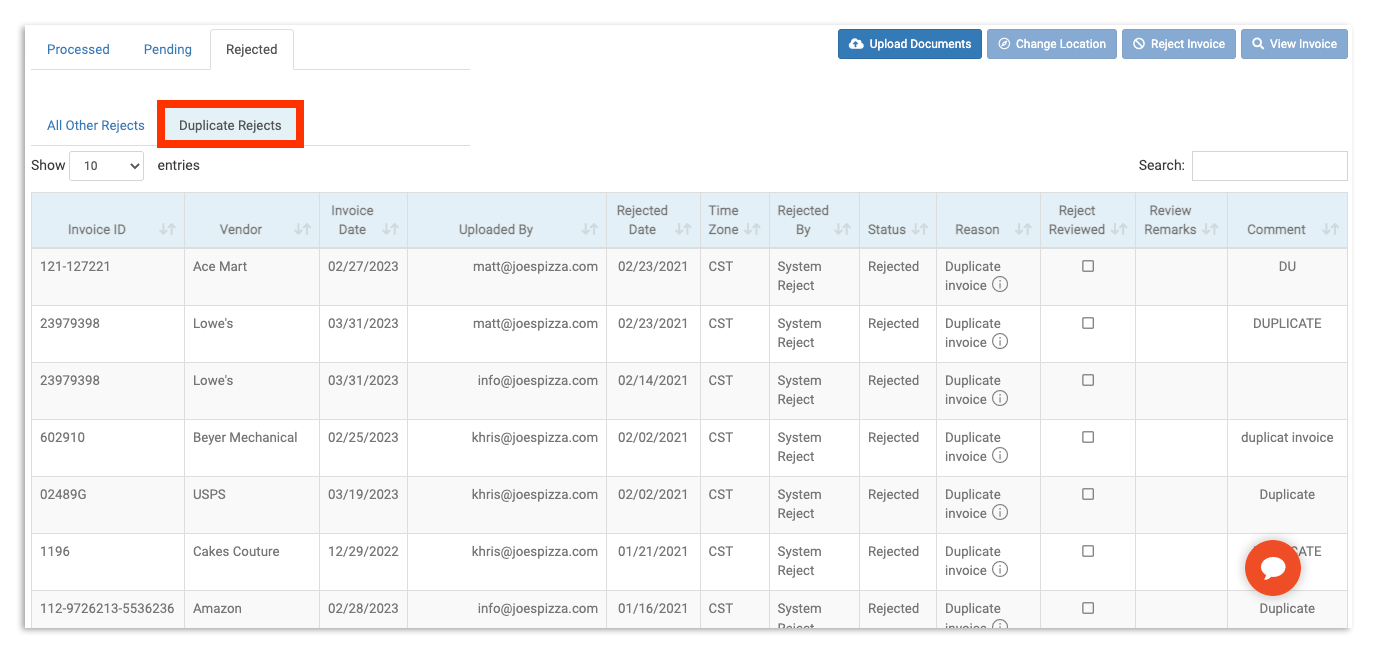 xtraCHEF: Invoices and Invoice Status