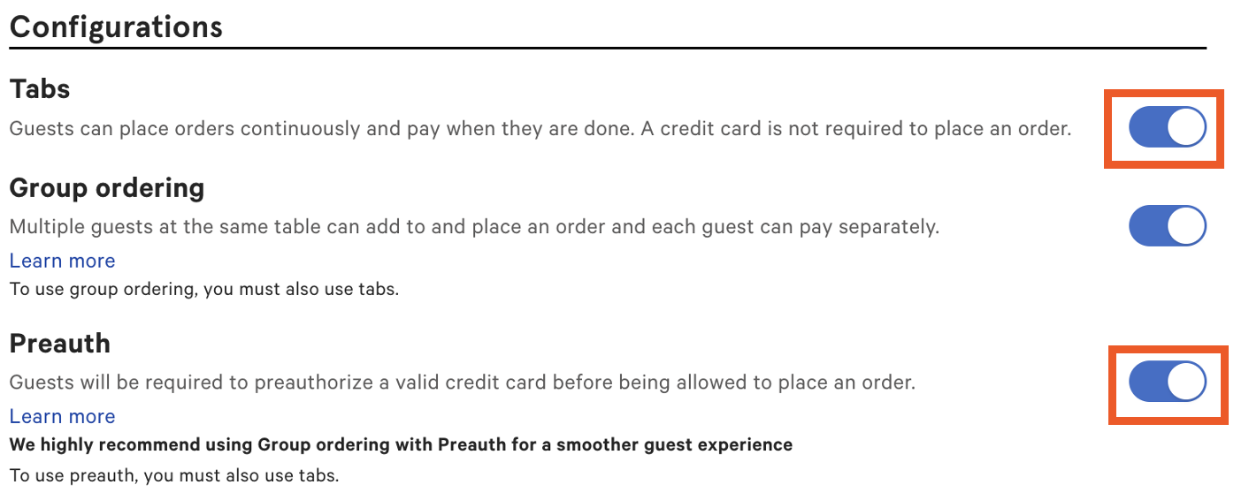 Setting Up Tabs & Pre-Authorization for Toast Mobile Order & Pay™