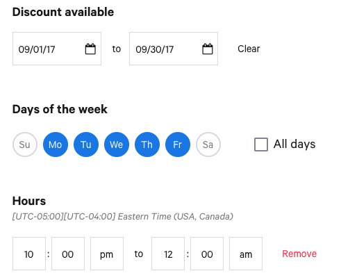 example of time availability on a discount
