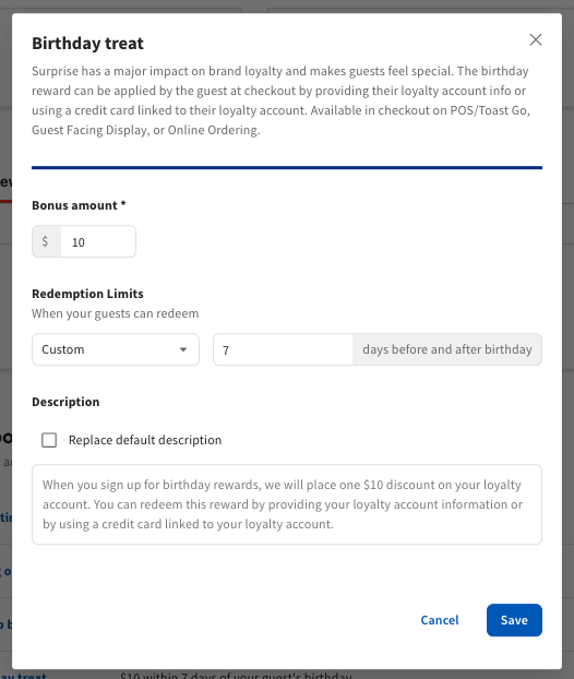 Manage Birthday Rewards for Toast Loyalty