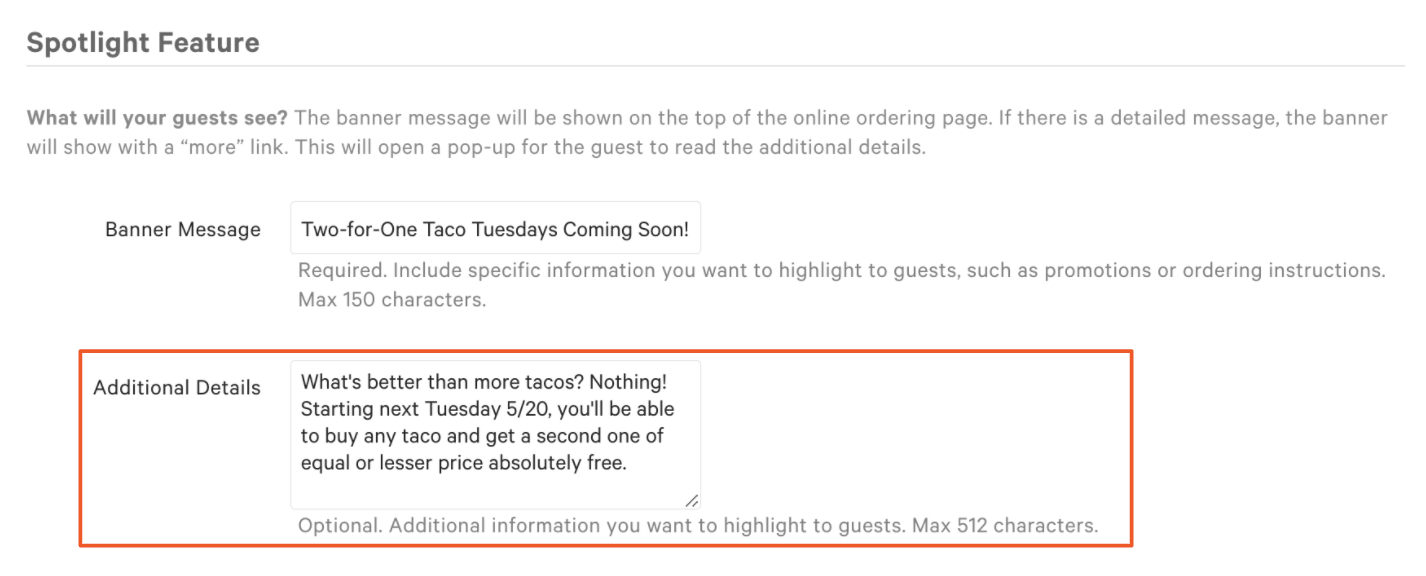 Promote Online Order Deals With a Spotlight Feature