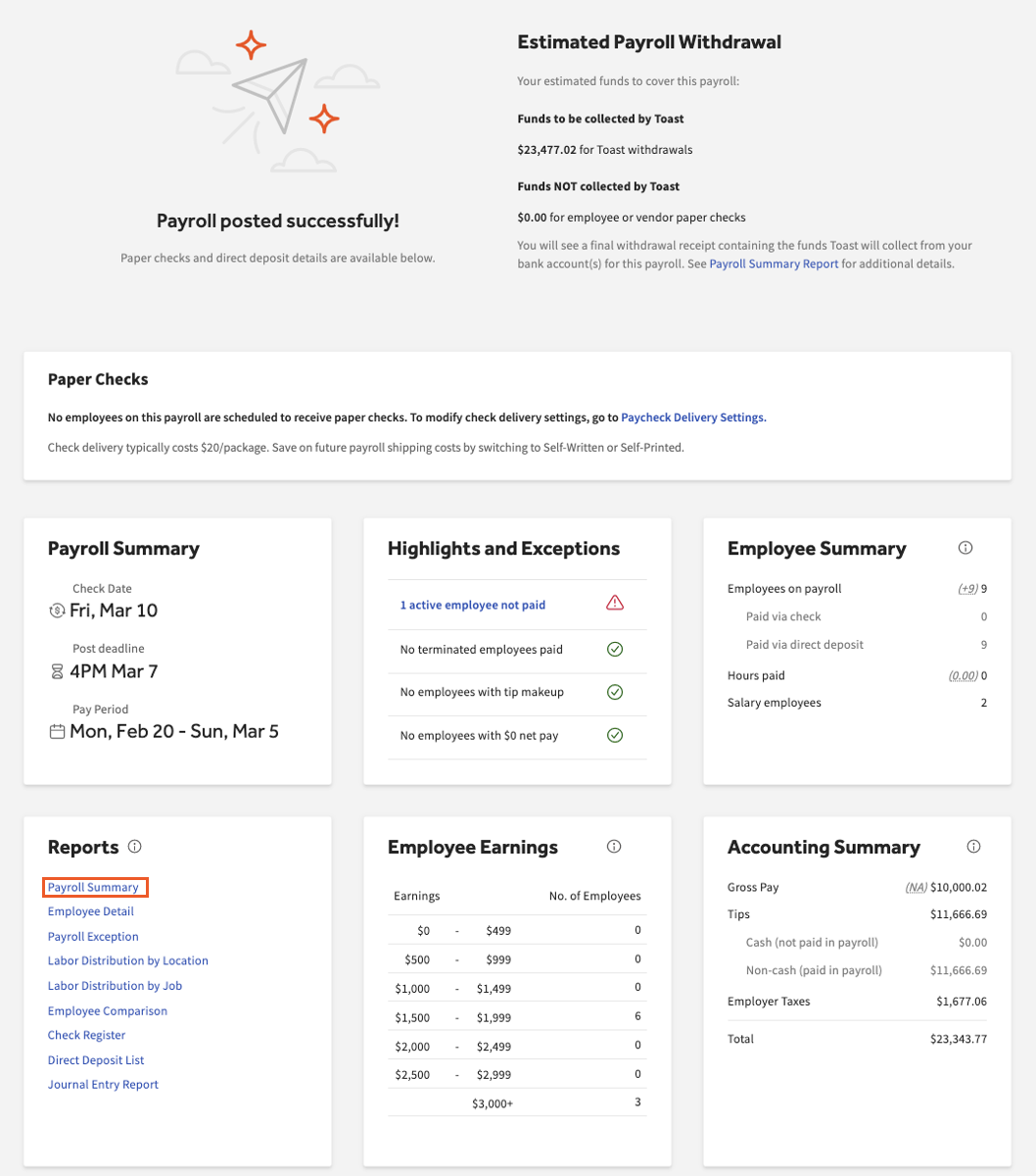 Toast Payroll: Manage Debit and Withdrawal Schedules 