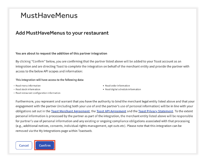Get Started with the MustHaveMenus Integration