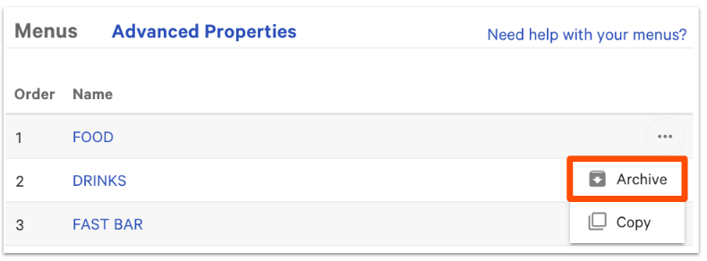 In Advance Properties in Toast Web Archive or delete is highlighted