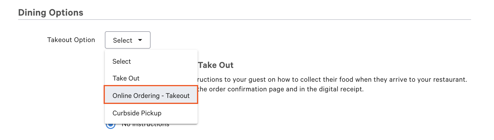 Takeout and delivery instructions enablement.