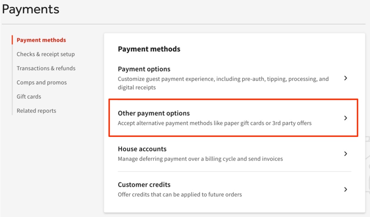 Setting Up Other Payment Options