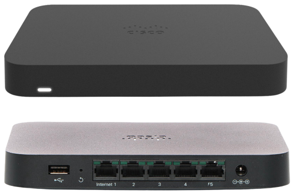 Meraki router front and back view