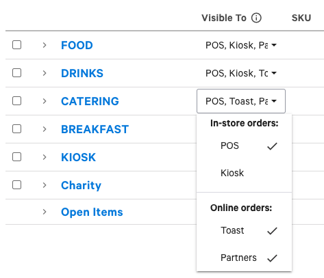 Menu Visibility Settings