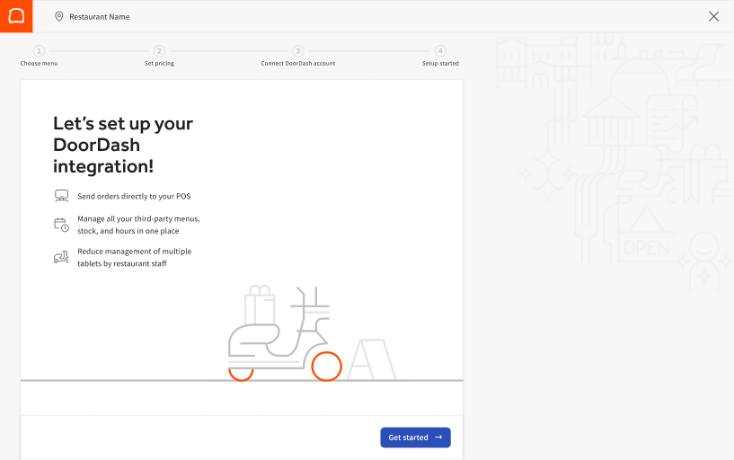 Get started screen for the DoorDash integration.