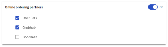 online ordering partners menu setting