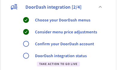 Updated DoorDash checklist status with option to go live.