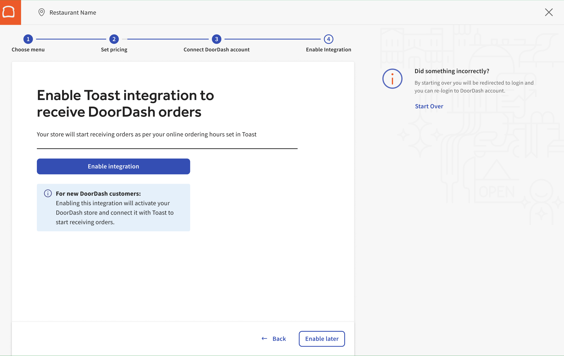 Enable DoorDash screen