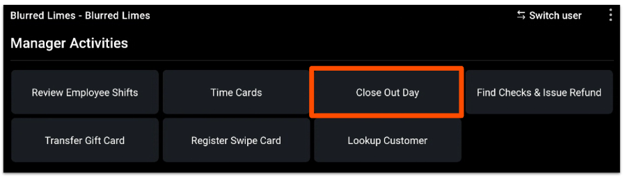 Manager Activities section of POS dashboard, showing