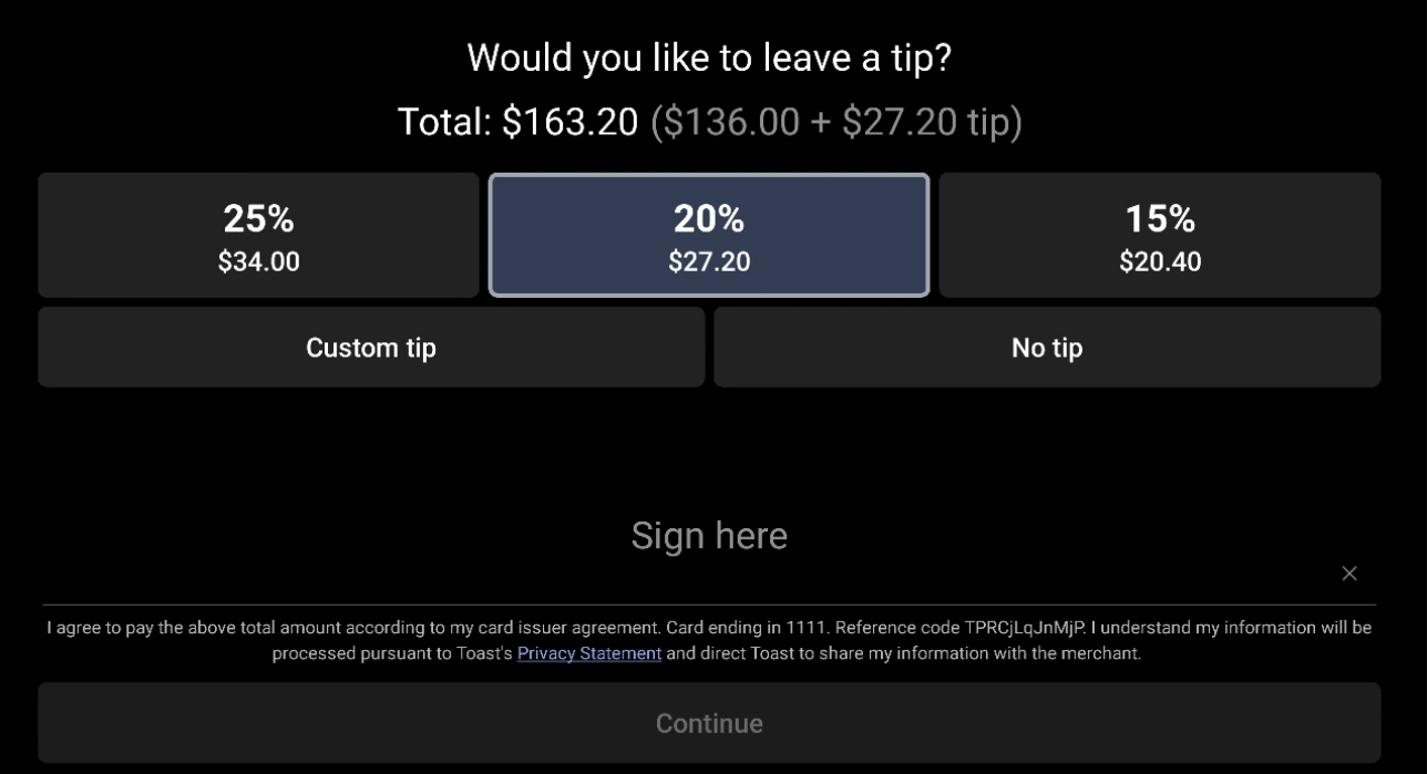 tip selection screen on GFD