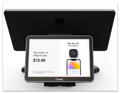 picture of guest-facing display with contactless payment Promoting to use Apple Pay