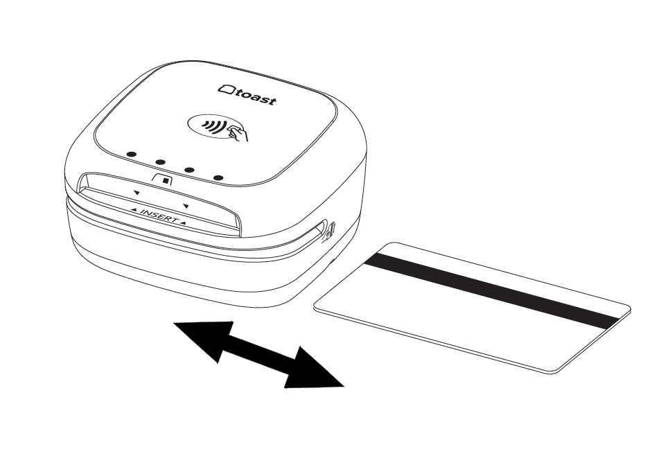 Diagram of Toast Tap™device with a card that has the black stripe facing up