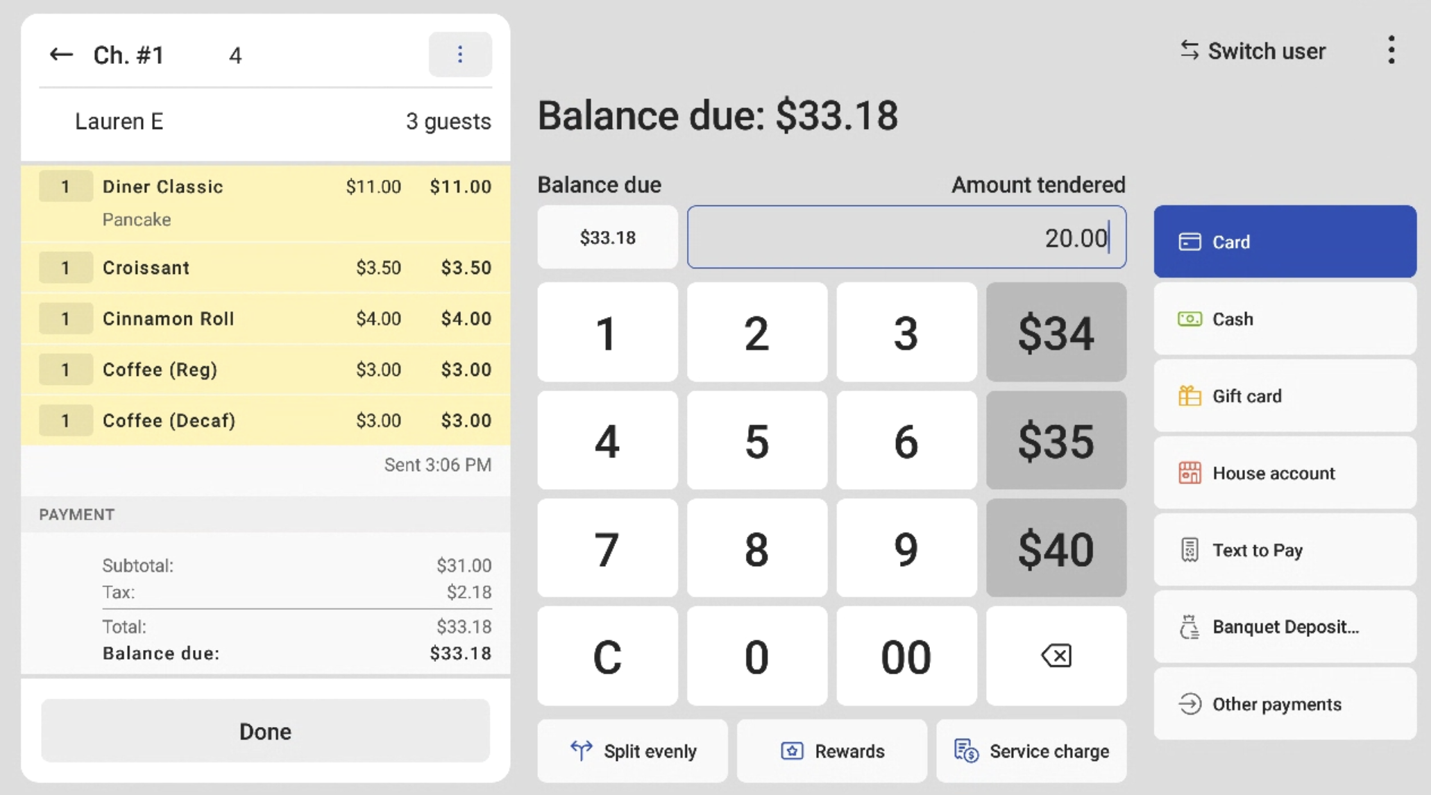 amount tendered