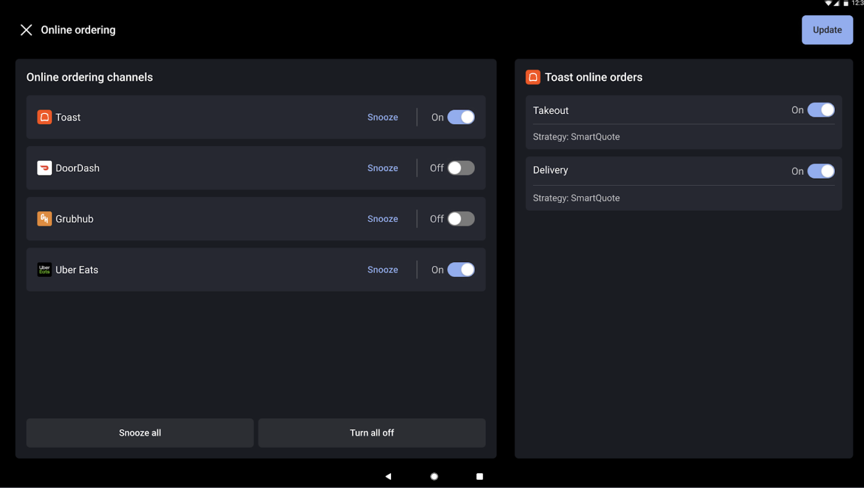 snooze screen on pos