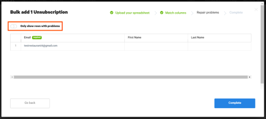 Bulk upload emails for subscription removal.
