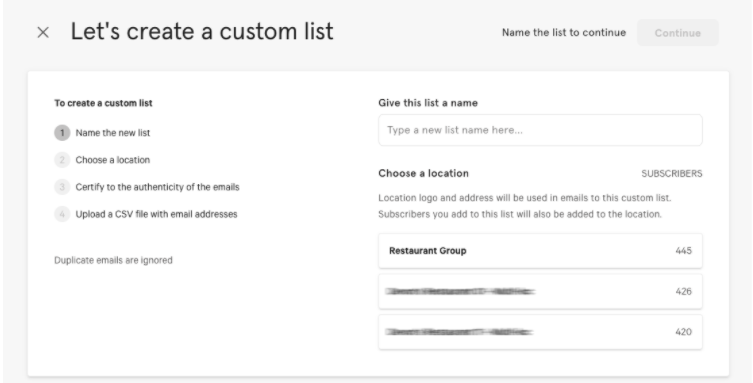Email marketing custom subscriber list.