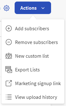 Drop-down in Subscribers Actions button
