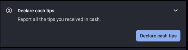 Declare Cash Tips Tab