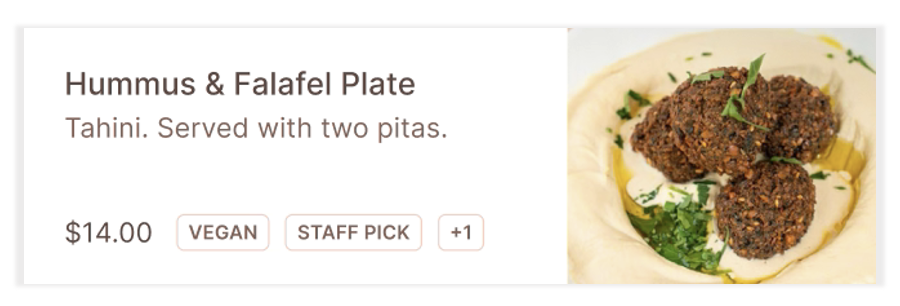 Menu item tags on the online ordering website.