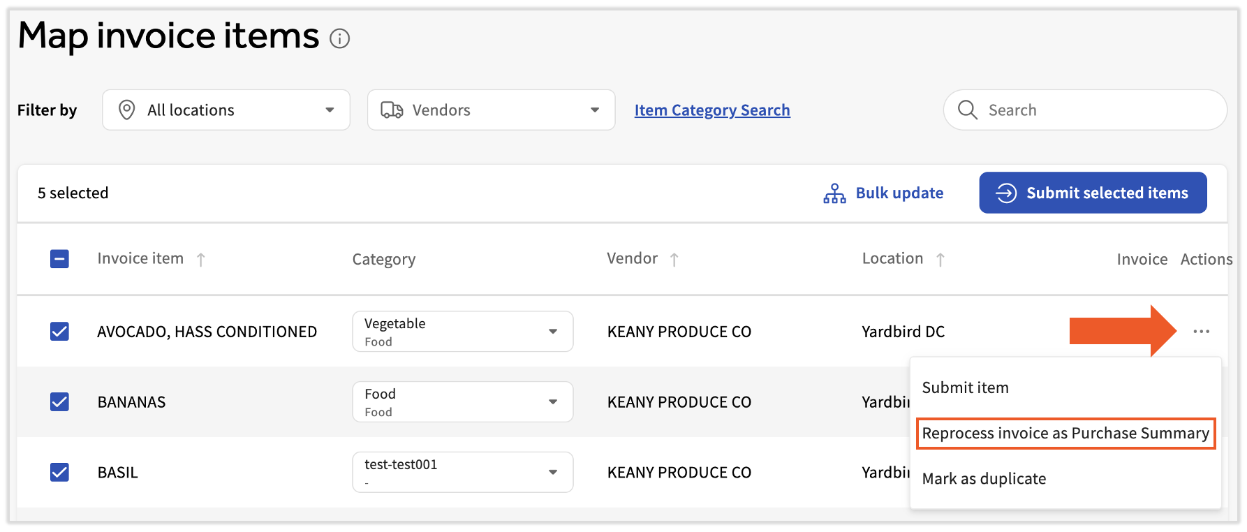 Reprocess invoice as purchase item