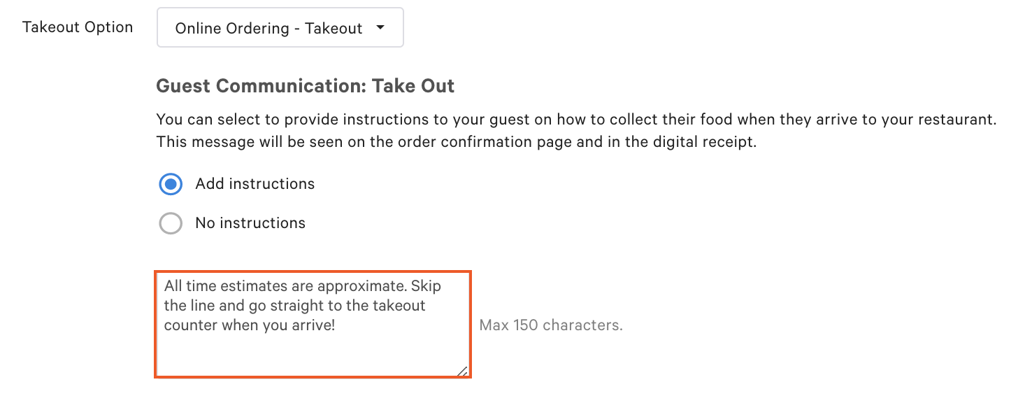 Custom takeout and delivery instructions.