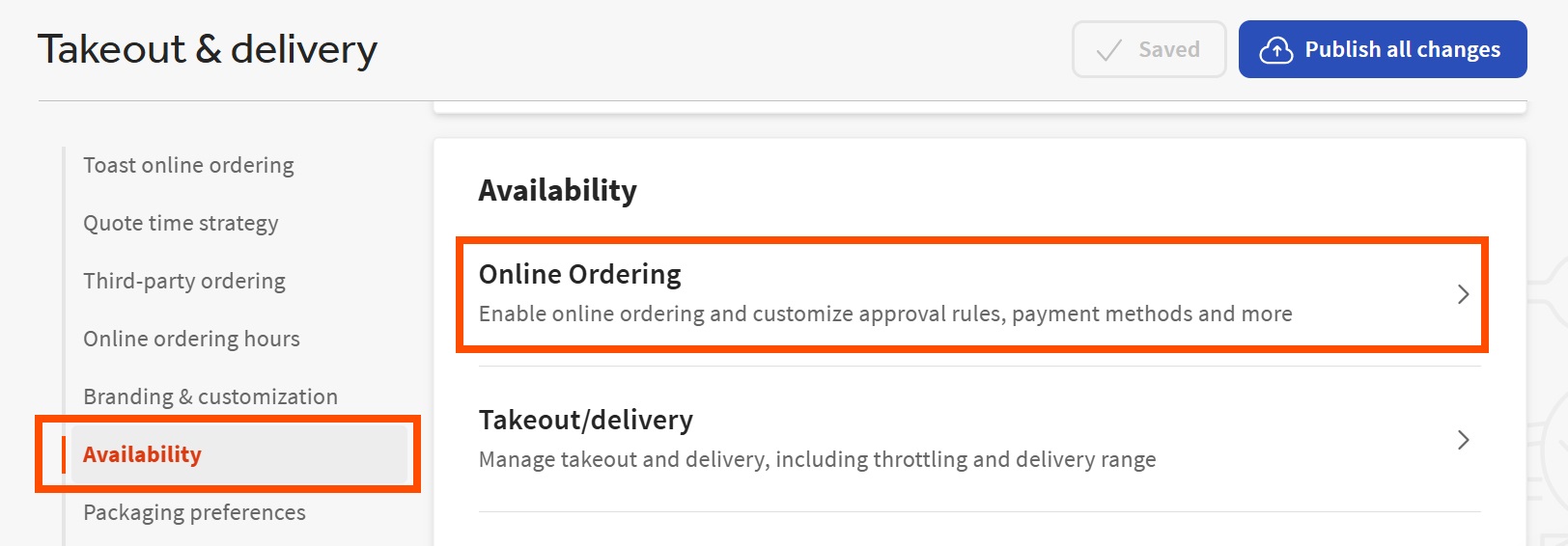 Toast Web's Takeout & delivery page