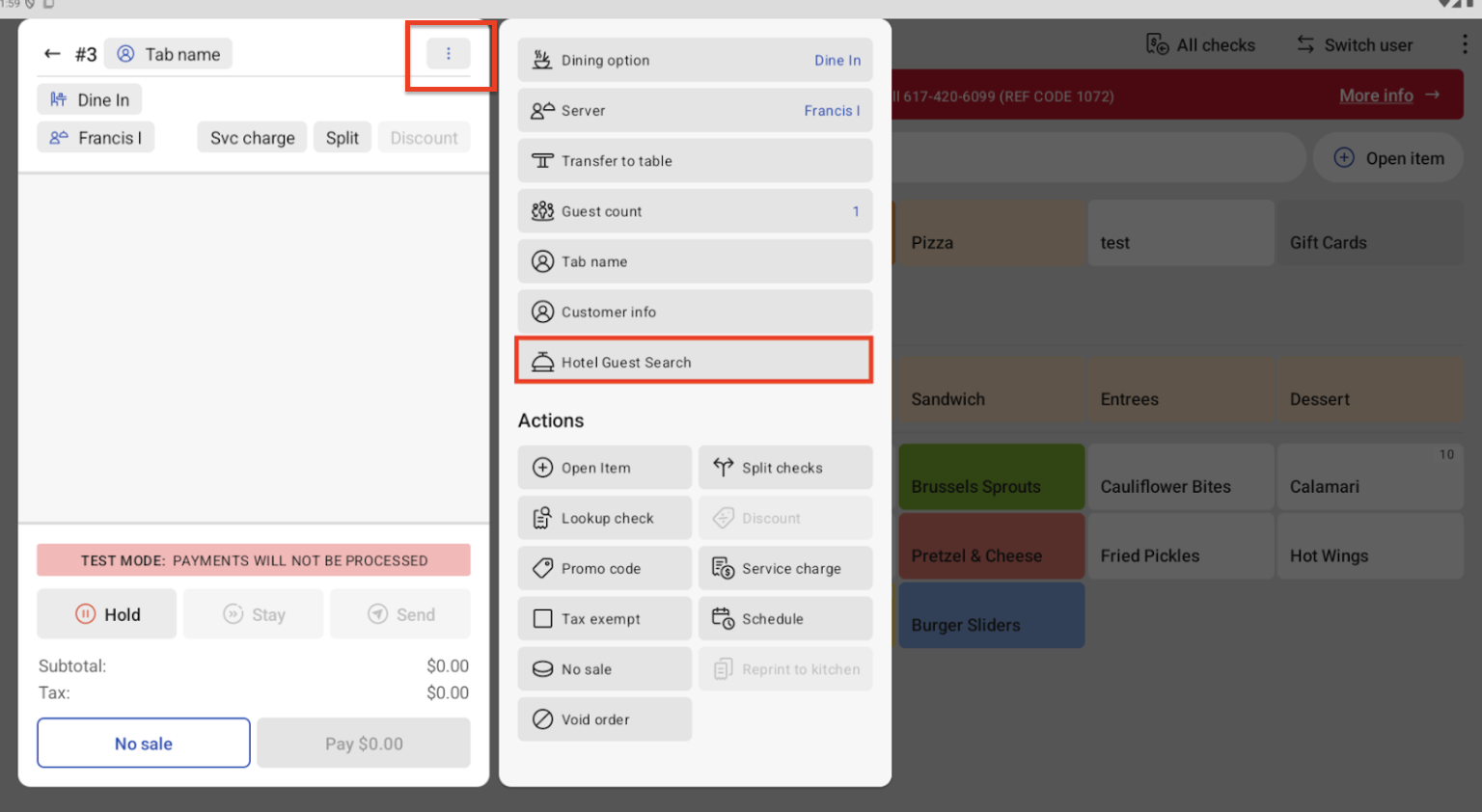 Quick Order Overflow Menu
