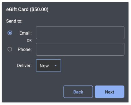 eGift card recipient info