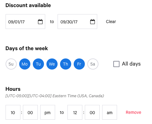 time availability on a discount example