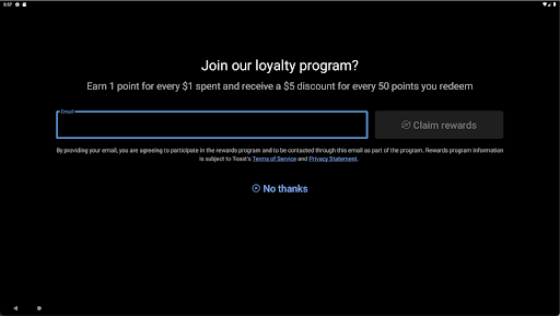 Email sign up for the Toast Loyalty Program.