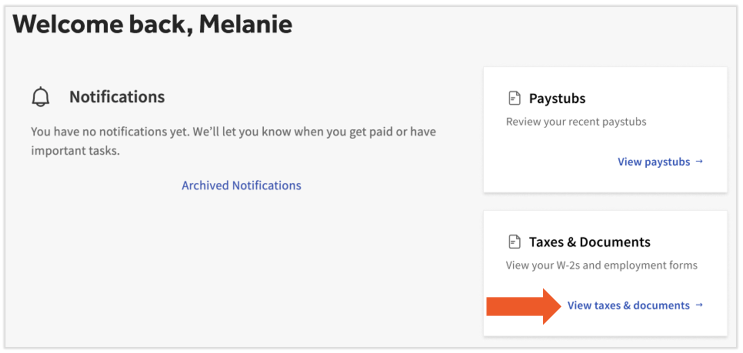 The new Taxes & Documents link on an employee's payroll dashboard