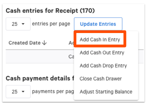 Add Cash In Entry