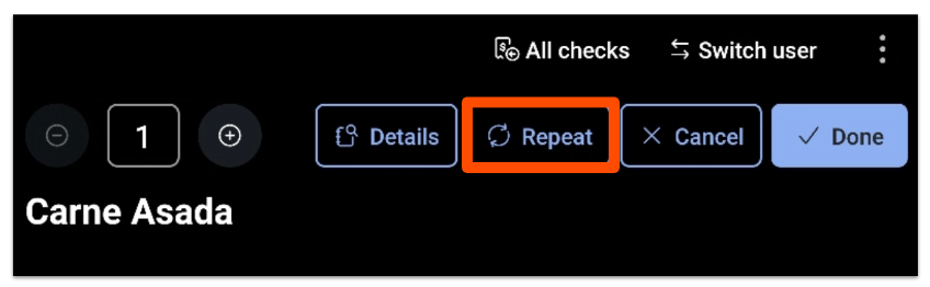 In customer's check under Item repeat button is highlighted